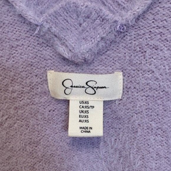 Jessica Simpson Fuzzy Cropped V-Neck Sweater XS Lavender Purple Open Back EUC - Picture 5 of 6